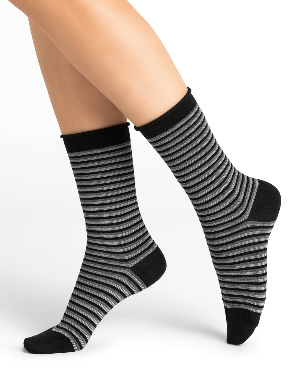 Röndóttir tískusokkar með glimmer - Fine Wool Stripes glimmer sokkar - Bleuforêt