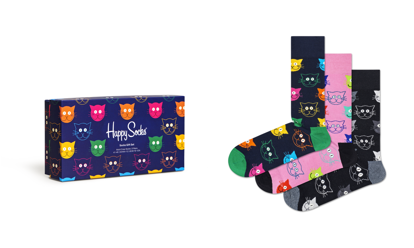 Gjafabox - Kisu sokkar (3 pör) Happy Socks