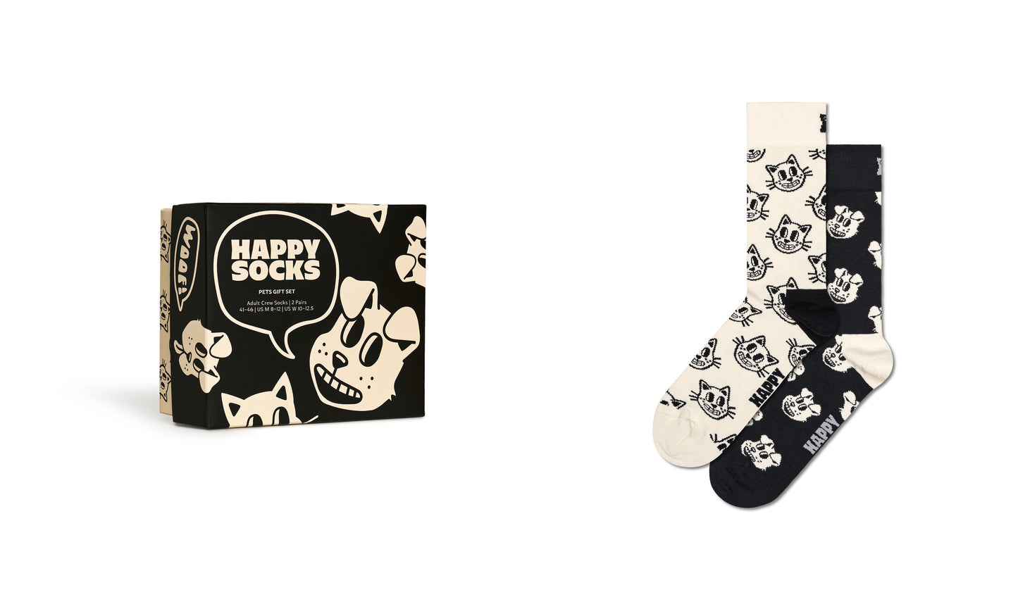 Gjafabox - Svart/Hvítt Hundur og Köttur (2 pör) Happy Socks