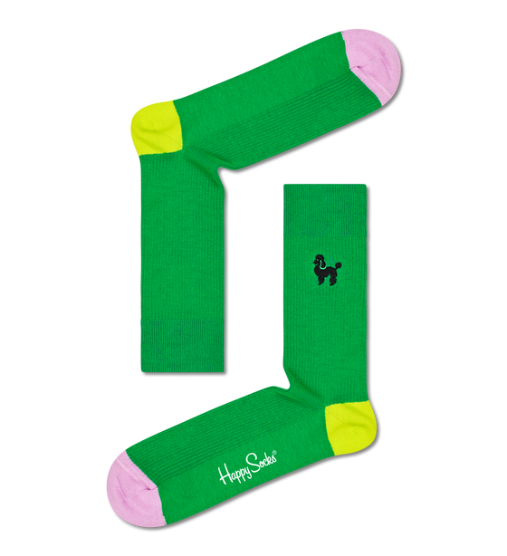 Grænir Poodle Ribbed Embroidery Sokkar - Happy Socks